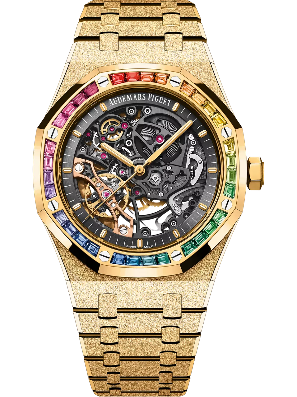 [15412BA.YG.1224BA.01-B] Royal Oak 41 Double Balance Wheel Openworked Frosted Yellow Gold - Rainbow
