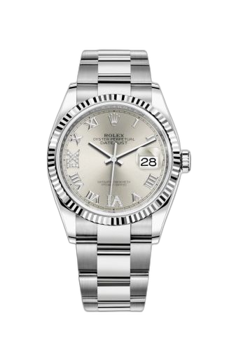 [126234-0030] Datejust 36 Stainless Steel / Fluted / Silver Roman-Diamonds / Oyster