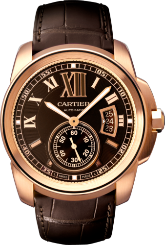 [W7100007] Calibre de Cartier 42 Pink Gold / Chocolate