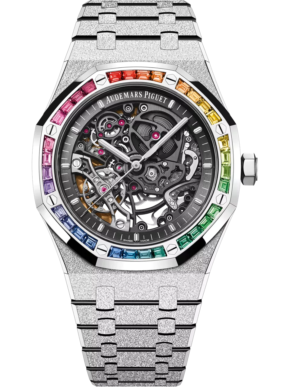 [15412BC.YG.1224BC.03-B] Royal Oak 41 Double Balance Wheel Openworked Frosted White Gold - Rainbow