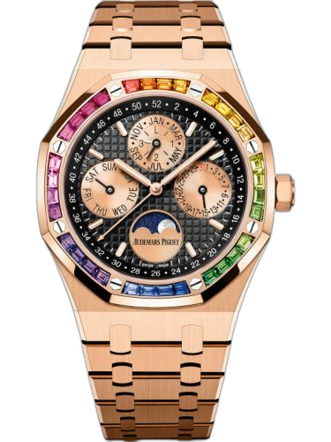 [26614OR.YY.1220OR.01] Royal Oak Perpetual Calendar 41 Pink Gold - Rainbow / Black