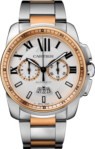 [W7100042] Calibre de Cartier Chronograph Stainless Steel / Pink Gold / Silver / Bracelet
