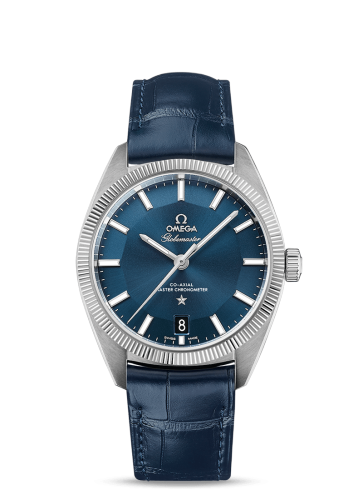 [130.33.39.21.03.001 (aka: 13033392103001)] Globemaster Stainless Steel / Blue / Leather