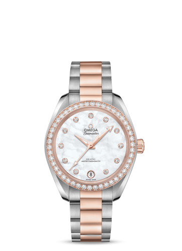 [220.25.34.20.55.001 (aka: 22025342055001)] Seamaster Aqua Terra 150M Master Chronometer 34 Stainless Steel / Sedna Gold / Diamond / MOP / Bracelet