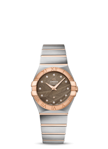 [123.20.27.60.63.003 (aka: 12320276063003)] Constellation Quartz 27 Brushed Stainless Steel / Red Gold / Brown Feather