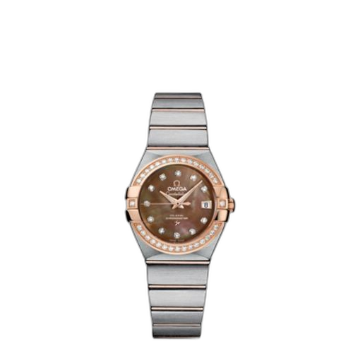 [123.25.27.20.57.001 (aka: 12325272057001)] Constellation Co-Axial 27 Brushed Stainless Steel / Red Gold / Diamond / Brown MOP
