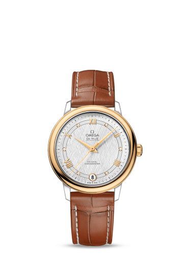 [424.23.33.20.52.001 (aka: 42423332052001)] De Ville Prestige Co-Axial 32.7 Stainless Steel / Yellow Gold / Vintage Silver Silk