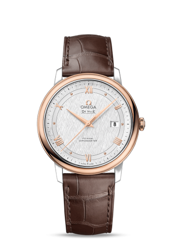 [424.23.40.20.02.002 (aka: 42423402002002)] De Ville Prestige Co-Axial 39.5 Stainless Steel / Red Gold / Vintage Silk Silver