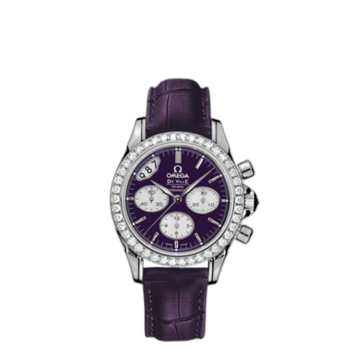 [422.18.35.50.10.001 (aka: 42218355010001)] De Ville Co-Axial 35 Chronograph Stainless Steel Diamond / Purple / Strap