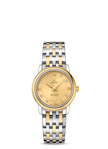 [424.20.27.60.58.001 (aka: 42420276058001)] De Ville Prestige Quartz 27.4 Stainless Steel / Yellow Gold / Champagne / Bracelet