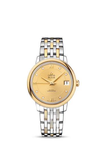[424.20.33.20.58.001 (aka: 42420332058001)] De Ville Prestige Co-Axial 32.7 Stainless Steel / Yellow Gold / Champagne / Bracelet