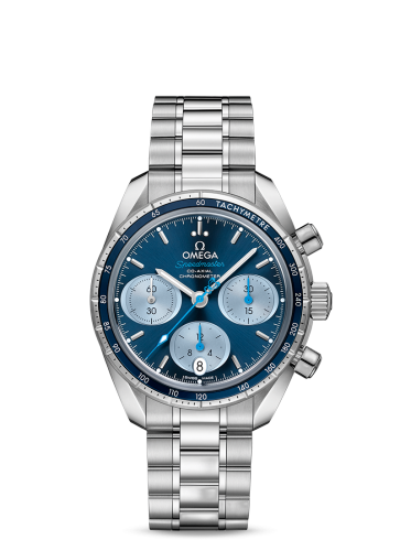 [324.30.38.50.03.002 (aka: 32430385003002)] Speedmaster Co-Axial 38 Stainless Steel / Blue / Bracelet / Orbis