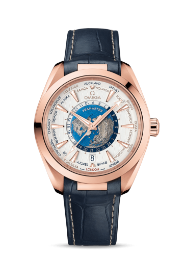 [220.53.43.22.02.001 (aka: 22053432202001)] Seamaster Aqua Terra 150M Master Chronometer 43 Worldtimer Sedna Gold / Silver / Alligator