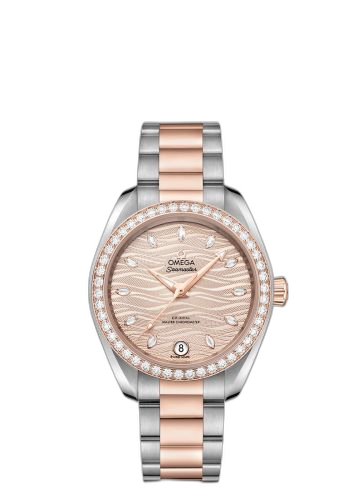 [220.25.34.20.59.001 (aka: 22025342059001)] Seamaster Aqua Terra 150M Master Chronometer 34 Stainless Steel / Sedna Gold / Diamond / Grey - Diamond / Bracelet
