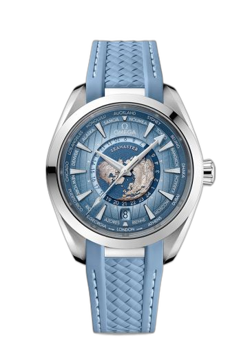 [220.12.43.22.03.002 (aka: 22012432203002)] Seamaster Aqua Terra 150M Master Chronometer 43 Worldtimer Stainless Steel / Summer Blue / Rubber