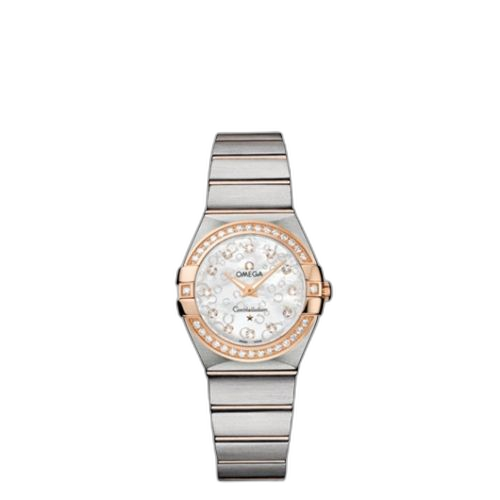 [123.25.27.60.55.009 (aka: 12325276055009)] Constellation Quartz 27 Brushed Stainless Steel / Red Gold / Diamond / MOP Omega