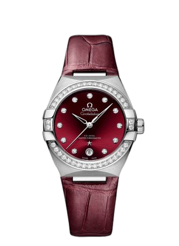 [131.18.36.20.61.001] Constellation Master Chronometer 36 Stainless Steel / Diamond / Red / Strap