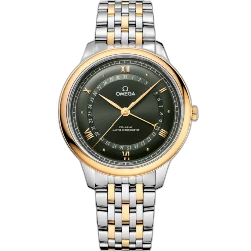 [434.20.42.22.10.001 (aka: 43420422210001)] De Ville Prestige Co-Axial Master Chronometer Pointer Date 42 Stainless Steel / Yellow Gold / Green Sunburst / Bracelet