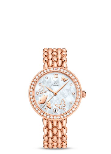 [424.55.33.20.55.006 (aka: 42455332055006)] De Ville Prestige Dewdrop Co-Axial 32.7 Red Gold / MOP Butterfly / Diamond / Bracelet
