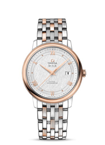 [424.20.40.20.02.002 (aka: 42420402002002)] De Ville Prestige Co-Axial 39.5 Stainless Steel / Red Gold / Vintage Silk Silver / Bracelet