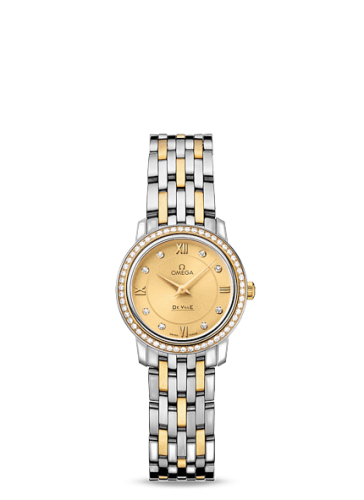 [424.25.24.60.58.001 (aka: 42425246058001)] De Ville Prestige Quartz 24.4 Stainless Steel / Yellow Gold / Diamond / Champagne / Bracelet