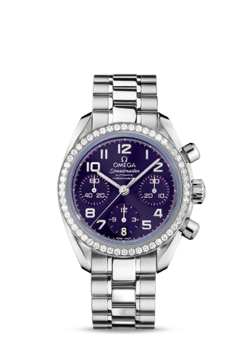 [324.15.38.40.10.001 (aka: 32415384010001)] Speedmaster Date 38 Stainless Steel / Diamond / Purple / Bracelet