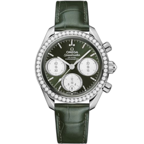[324.18.38.50.60.001 (aka: 32418385060001)] Speedmaster Date 38 Stainless Steel - Diamond / Green / Bracelet
