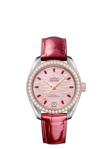 [220.28.34.20.60.001 (aka: 22028342060001)] Seamaster Aqua Terra 150M Master Chronometer 34 Stainless Steel / Sedna Gold / Diamond / Pink - Ruby / Alligator