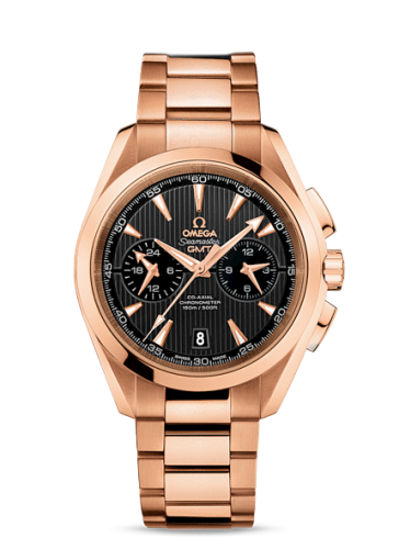 [231.50.43.52.06.001 (aka: 23150435206001)] Seamaster Aqua Terra 150M Co-Axial 43 GMT Chronograph Red Gold / Grey / Bracelet