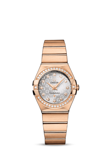 [123.55.27.60.52.001 (aka: 12355276052001)] Constellation Quartz 27 Brushed Red Gold / Diamond / Silver Omega