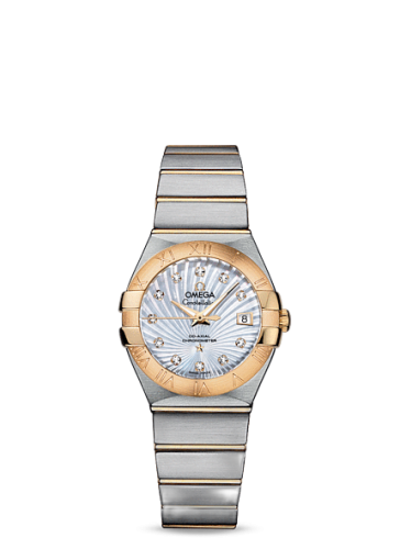 [123.20.27.20.55.002 (aka: 12320272055002)] Constellation Co-Axial 27 Brushed Stainless Steel / Yellow Gold / MOP Supernova