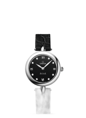 [424.13.27.60.51.001 (aka: 42413276051001)] De Ville Prestige Dewdrop Quartz 27.4 Stainless Steel / Black