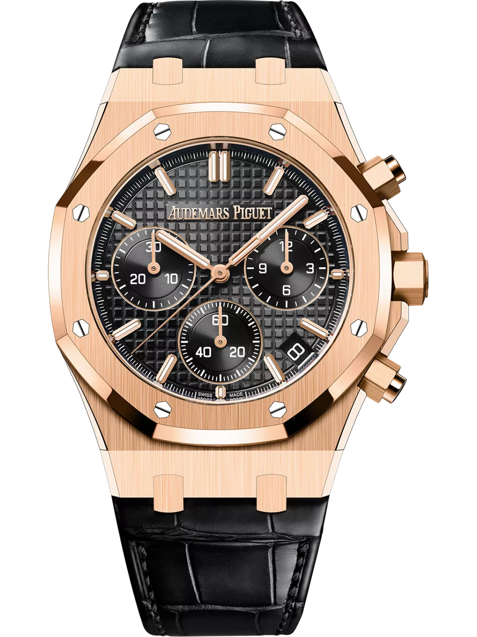[26240OR.OO.D002CR.02] Royal Oak Chronograph 41 Pink Gold / Black / Strap