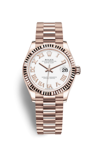 [278275-0019] Datejust 31 Rose Gold / Fluted / White - Roman / President