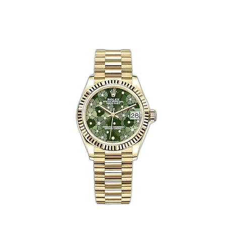 [278278-0046] Datejust 31 Yellow Gold - Fluted / Olive - Floral / President