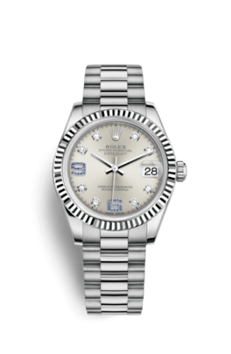 [178279-0080] Datejust 31 White Gold Fluted / President / Silver Diamonds & Sapphires