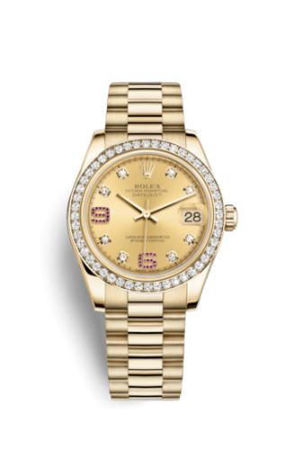 [178288-0063] Datejust 31 Yellow Gold Diamond / President / Champagne Diamonds Rubies