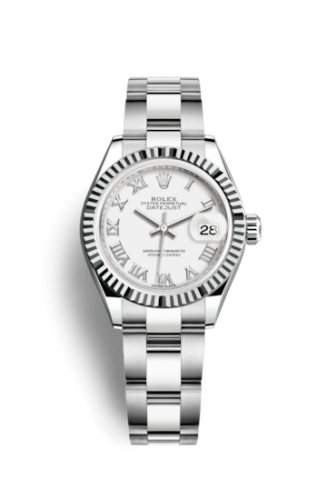 [279174-0020] Lady-Datejust 28 Stainless Steel Fluted / White - Roman / Oyster