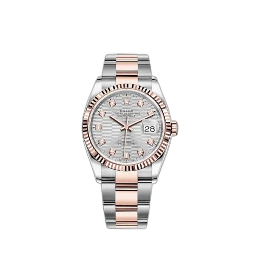 [126231-0040] Datejust 36 Stainless Steel / Everose / Fluted / Silver - Fluted - Diamond / Oyster