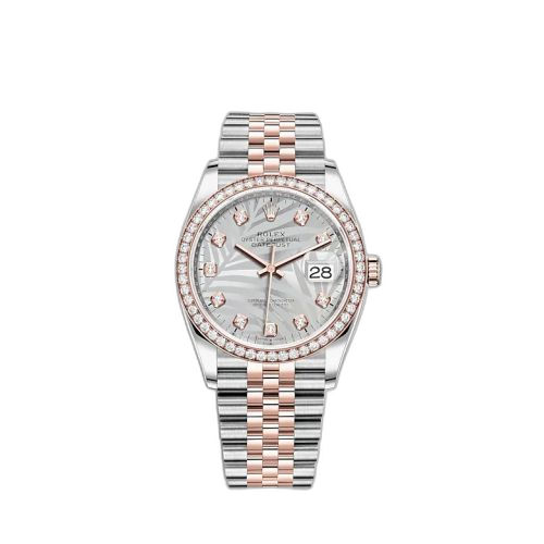 [126281RBR-0025] Datejust 36 Stainless Steel / Everose / Diamond / Silver - Palm - Diamond / Jubilee