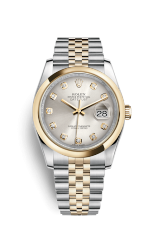 [116203-0176] Datejust 36 Rolesor Yellow Domed / Jubilee / Silver Diamonds