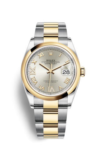 [126203-0032] Datejust 36 Stainless Steel / Yellow Gold / Smooth / Silver Roman Diamond / Oyster