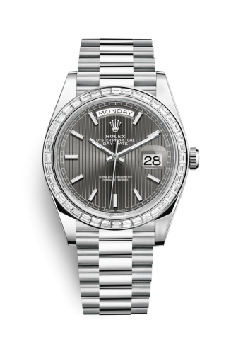 [228396tbr-0023] Day-Date 40 Platinum - Baguette / Grey Tuxedo