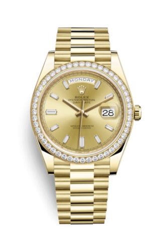[228348RBR-0002 (aka: M228348RBR-0002)] Day-Date 40 Yellow Gold / Diamond / Champagne - Baguette