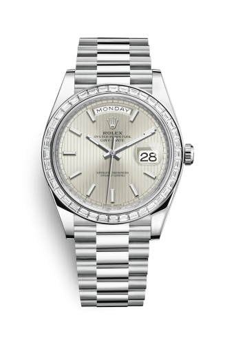[228396tbr-0022] Day-Date 40 Platinum - Baguette / Silver Tuxedo
