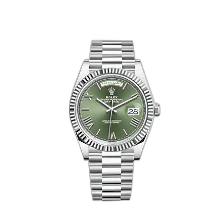[228236-0008 (aka: M228236-0008)] Day-Date 40 Platinum - Fluted / Green - Roman