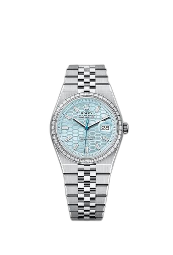 [127286TBR-0001] Land-Dweller 36 Platinum - Baguette / Ice Blue / Flat Jubilee