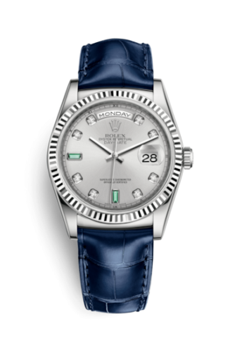 [118139-0053] Day-Date 36 White Gold / Strap / Silver Diamond Emerald