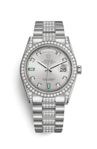 [118389-0079] Day-Date 36 White Gold Diamonds / President Diamond / Rhodium Diamond Emerald