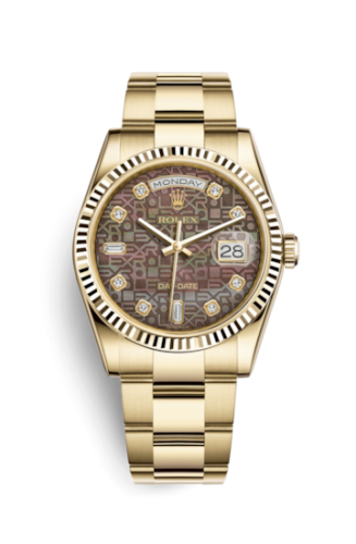 [118238-0191] Day-Date 36 Yellow Gold Fluted / Oyster / Black MOP Computer